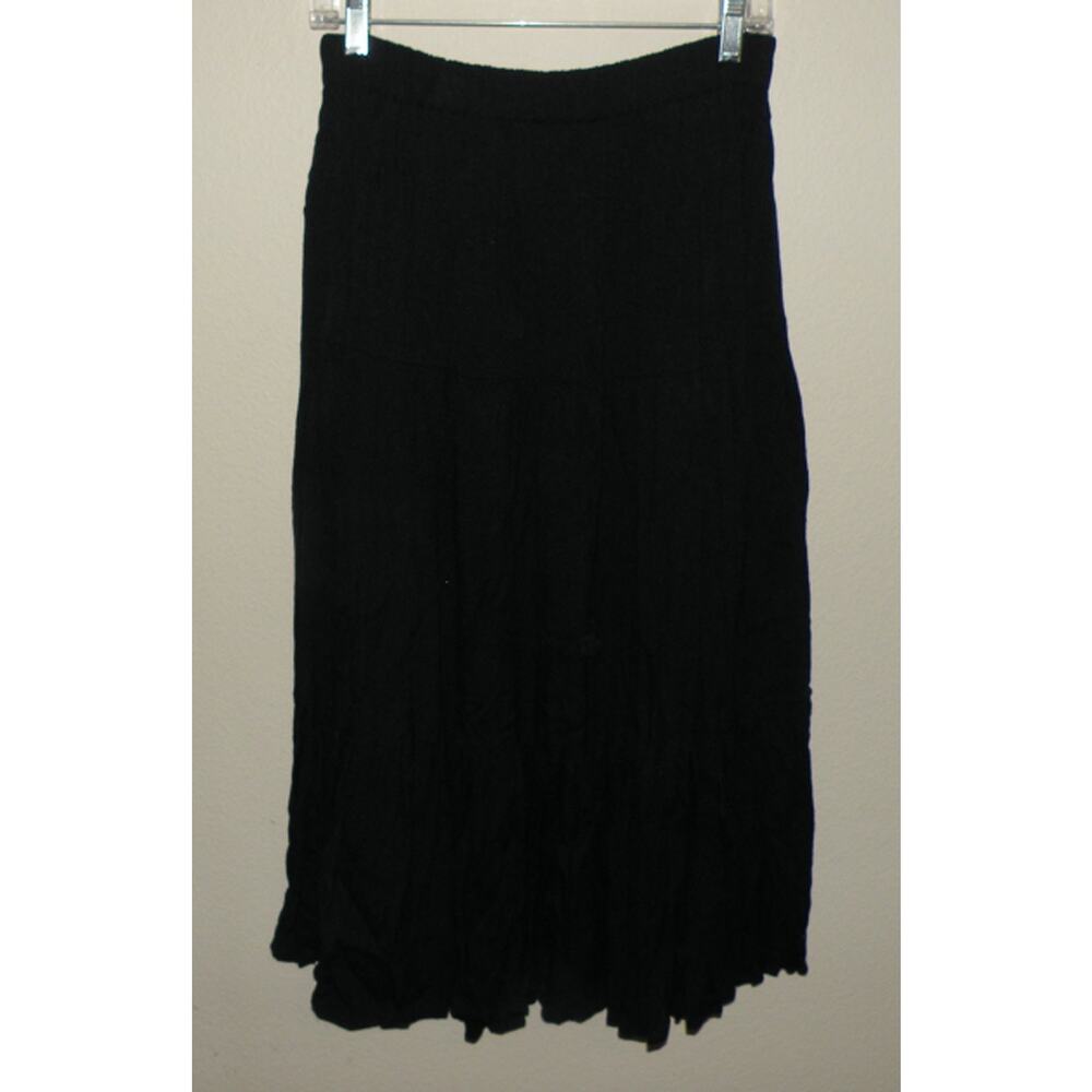 Vtg Shelbi Ranch Women's Black Linen Blend Flare Maxi Crinkle Skirt One Size USA